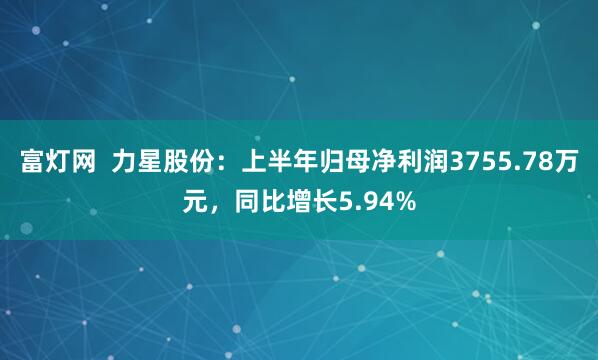 富灯网  力星股份：上半年归母净利润3755.78万元，同比增长5.94%