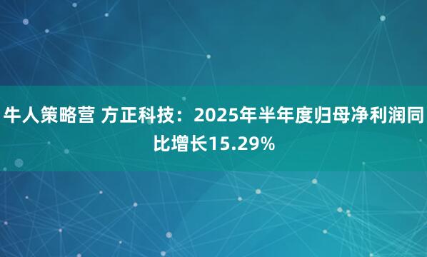 牛人策略营 方正科技：2025年半年度归母净利润同比增长15.29%